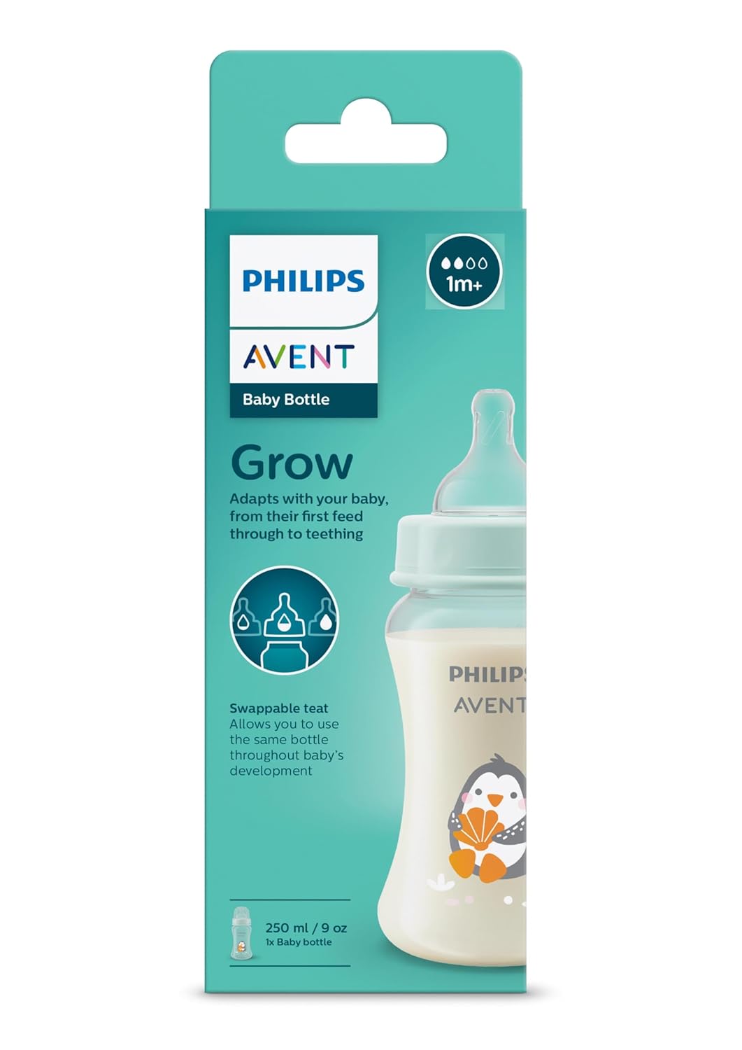 Philips Avent Grow Feeding Bottle 250ml | Anti-Colic | Easy Fill,Easy Clean|BPA Free | with 1M+ Flow Teat | Made in India (SCF061/01)