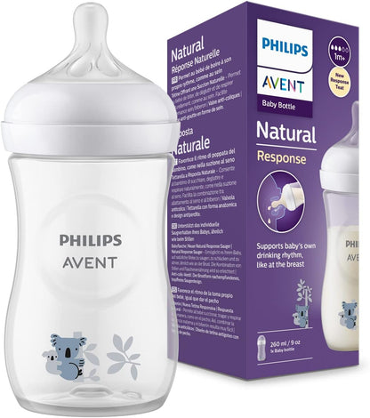 Philips Avent Natural Response Baby Bottle - 260ml Baby Milk Bottle, BPA Free for Babies 1 Month+, Koala Pattern (Model SCY903/67)