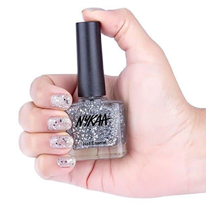 Nykaa Gel Polish, Shimmery Finish, 227 Silver Snow, 9Ml